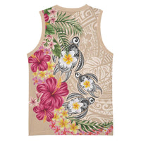 Hawaiian Tropical Flowers and Tribal Turtles Basketball Jersey Polynesian Art Motifs Beige Color LT03 - Polynesian Pride