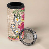 Hawaiian Tropical Flowers and Tribal Turtles 4 in 1 Can Cooler Tumbler Polynesian Art Motifs Beige Color LT03 - Polynesian Pride