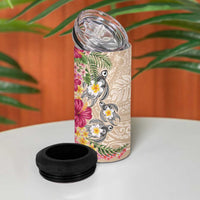 Hawaiian Tropical Flowers and Tribal Turtles 4 in 1 Can Cooler Tumbler Polynesian Art Motifs Beige Color LT03 - Polynesian Pride
