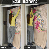 Hawaiian Tropical Flowers and Tribal Turtles Door Cover Polynesian Art Motifs Beige Color LT03 - Polynesian Pride