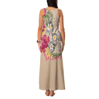 Hawaiian Tropical Flowers and Tribal Turtles Family Matching Tank Maxi Dress and Hawaiian Shirt Polynesian Art Motifs Beige Color LT03 - Polynesian Pride