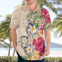 Hawaiian Tropical Flowers and Tribal Turtles Hawaiian Shirt Polynesian Art Motifs Beige Color LT03 - Polynesian Pride