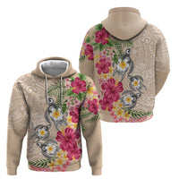 Hawaiian Tropical Flowers and Tribal Turtles Hoodie Polynesian Art Motifs Beige Color LT03 - Polynesian Pride