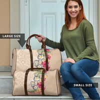 Hawaiian Tropical Flowers and Tribal Turtles Travel Bag Polynesian Art Motifs Beige Color LT03 - Polynesian Pride