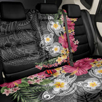 Hawaiian Tropical Flowers and Tribal Turtles Back Car Seat Cover Polynesian Art Motifs Black Color LT03 - Polynesian Pride