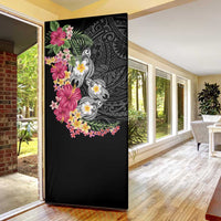 Hawaiian Tropical Flowers and Tribal Turtles Door Cover Polynesian Art Motifs Black Color LT03 - Polynesian Pride