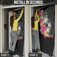 Hawaiian Tropical Flowers and Tribal Turtles Door Cover Polynesian Art Motifs Black Color LT03 - Polynesian Pride