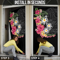 Hawaiian Tropical Flowers and Tribal Turtles Door Cover Polynesian Art Motifs Black Color LT03 - Polynesian Pride
