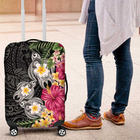 Hawaiian Tropical Flowers and Tribal Turtles Luggage Cover Polynesian Art Motifs Black Color LT03 Black - Polynesian Pride