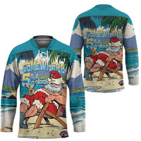 Mele Kalikimaka Hawaii It's 5 o'clock Somewhere Hockey Jersey Funny Lazy Santa Claus Chilling with Cocktail - Polynesian Pride