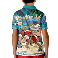 Mele Kalikimaka Hawaii It's 5 o'clock Somewhere Kid Polo Shirt Funny Lazy Santa Claus Chilling with Cocktail - Polynesian Pride