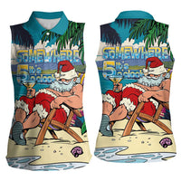 Mele Kalikimaka Hawaii It's 5 o'clock Somewhere Women Sleeveless Polo Shirt Funny Lazy Santa Claus Chilling with Cocktail LT03 - Polynesian Pride