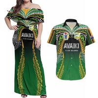 Custom Cook Islands Rugby League Couples Matching Off Shoulder Maxi Dress and Hawaiian Shirt Avaiki Tatau Tribal Motifs Black Color LT03 Black - Polynesian Pride