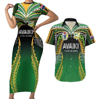 Custom Cook Islands Rugby League Couples Matching Short Sleeve Bodycon Dress and Hawaiian Shirt Avaiki Tatau Tribal Motifs Black Color LT03 Black - Polynesian Pride
