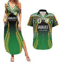 Custom Cook Islands Rugby League Couples Matching Summer Maxi Dress and Hawaiian Shirt Avaiki Tatau Tribal Motifs Black Color LT03 Black - Polynesian Pride