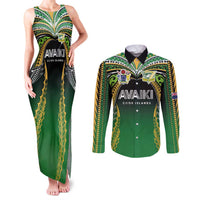 Custom Cook Islands Rugby League Couples Matching Tank Maxi Dress and Long Sleeve Button Shirt Avaiki Tatau Tribal Motifs Black Color LT03 Black - Polynesian Pride