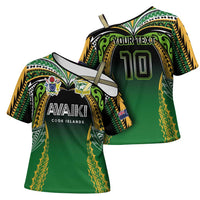 Custom Cook Islands Rugby League Cross Shoulder Shirt Avaiki Tatau Tribal Motifs Black Color LT03 - Polynesian Pride