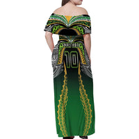 Custom Cook Islands Rugby League Family Matching Off Shoulder Maxi Dress and Hawaiian Shirt Avaiki Tatau Tribal Motifs Black Color LT03 - Polynesian Pride