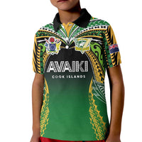 Custom Cook Islands Rugby League Kid Polo Shirt Avaiki Tatau Tribal Motifs Black Color LT03 Kid Black - Polynesian Pride