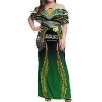 Custom Cook Islands Rugby League Off Shoulder Maxi Dress Avaiki Tatau Tribal Motifs Black Color LT03 Women Black - Polynesian Pride