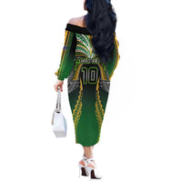 Custom Cook Islands Rugby League Off The Shoulder Long Sleeve Dress Avaiki Tatau Tribal Motifs Black Color LT03 - Polynesian Pride