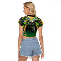 Custom Cook Islands Rugby League Raglan Cropped T Shirt Avaiki Tatau Tribal Motifs Black Color LT03 - Polynesian Pride