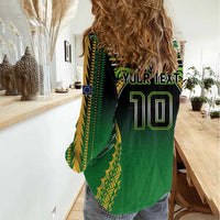 Custom Cook Islands Rugby League Women Casual Shirt Avaiki Tatau Tribal Motifs Black Color LT03 - Polynesian Pride