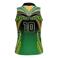 Custom Cook Islands Rugby League Women Sleeveless Polo Shirt Avaiki Tatau Tribal Motifs Black Color LT03 - Polynesian Pride