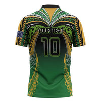 Custom Cook Islands Rugby League Zipper Polo Shirt Avaiki Tatau Tribal Motifs Black Color LT03 - Polynesian Pride