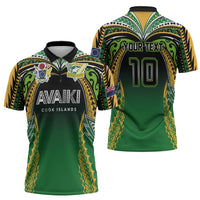Custom Cook Islands Rugby League Zipper Polo Shirt Avaiki Tatau Tribal Motifs Black Color LT03 - Polynesian Pride