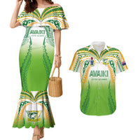 Custom Cook Islands Rugby League Couples Matching Mermaid Dress and Hawaiian Shirt Avaiki Tatau Tribal Motifs White Color LT03 White - Polynesian Pride