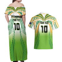 Custom Cook Islands Rugby League Couples Matching Off Shoulder Maxi Dress and Hawaiian Shirt Avaiki Tatau Tribal Motifs White Color LT03 - Polynesian Pride
