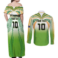 Custom Cook Islands Rugby League Couples Matching Off Shoulder Maxi Dress and Long Sleeve Button Shirt Avaiki Tatau Tribal Motifs White Color LT03 - Polynesian Pride