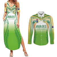 Custom Cook Islands Rugby League Couples Matching Summer Maxi Dress and Long Sleeve Button Shirt Avaiki Tatau Tribal Motifs White Color LT03 White - Polynesian Pride