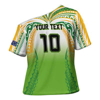 Custom Cook Islands Rugby League Cross Shoulder Shirt Avaiki Tatau Tribal Motifs White Color LT03 - Polynesian Pride
