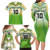 Custom Cook Islands Rugby League Family Matching Long Sleeve Bodycon Dress and Hawaiian Shirt Avaiki Tatau Tribal Motifs White Color LT03 - Polynesian Pride