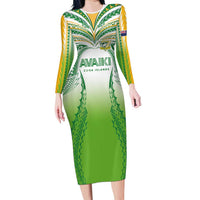 Custom Cook Islands Rugby League Long Sleeve Bodycon Dress Avaiki Tatau Tribal Motifs White Color LT03 Long Dress White - Polynesian Pride