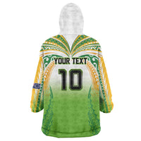 Custom Cook Islands Rugby League Wearable Blanket Hoodie Avaiki Tatau Tribal Motifs White Color LT03 - Polynesian Pride