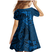Polynesian Dolphin Valentine Day Family Matching Mermaid Dress and Hawaiian Shirt Hibiscus and Tribal Tattoo Blue Style LT03 - Polynesian Pride
