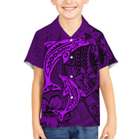 Polynesian Dolphin Valentine Day Hawaiian Shirt Hibiscus and Tribal Tattoo Purple Style LT03 - Polynesian Pride