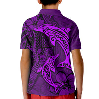 Polynesian Dolphin Valentine Day Kid Polo Shirt Hibiscus and Tribal Tattoo Purple Style LT03 - Polynesian Pride