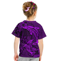 Polynesian Dolphin Valentine Day Kid T Shirt Hibiscus and Tribal Tattoo Purple Style LT03 - Polynesian Pride