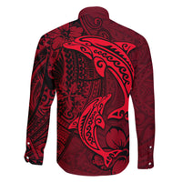 Polynesian Dolphin Valentine Day Family Matching Long Sleeve Bodycon Dress and Hawaiian Shirt Hibiscus and Tribal Tattoo Red Style LT03 - Polynesian Pride