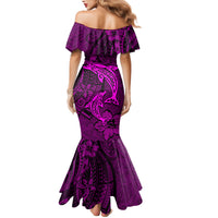 Polynesian Dolphin Valentine Day Family Matching Mermaid Dress and Hawaiian Shirt Hibiscus and Tribal Tattoo Pink Style LT03 - Polynesian Pride