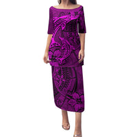 Polynesian Dolphin Valentine Day Family Matching Puletasi and Hawaiian Shirt Hibiscus and Tribal Tattoo Pink Style LT03 Mom's Dress Pink - Polynesian Pride