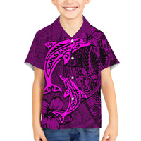 Polynesian Dolphin Valentine Day Family Matching Summer Maxi Dress and Hawaiian Shirt Hibiscus and Tribal Tattoo Pink Style LT03 Son's Shirt Pink - Polynesian Pride