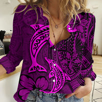 Polynesian Dolphin Valentine Day Women Casual Shirt Hibiscus and Tribal Tattoo Pink Style LT03 Female Pink - Polynesian Pride