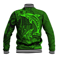 Polynesian Dolphin Valentine Day Baseball Jacket Hibiscus and Tribal Tattoo Green Style LT03 - Polynesian Pride