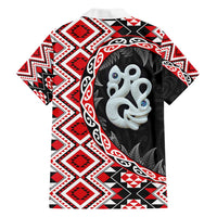 Red Taniko Motif Aotearoa Manaia and Silver Fern Family Matching Tank Maxi Dress and Hawaiian Shirt LT03 - Polynesian Pride