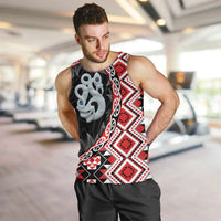 Red Taniko Motif Aotearoa Manaia and Silver Fern Men Tank Top